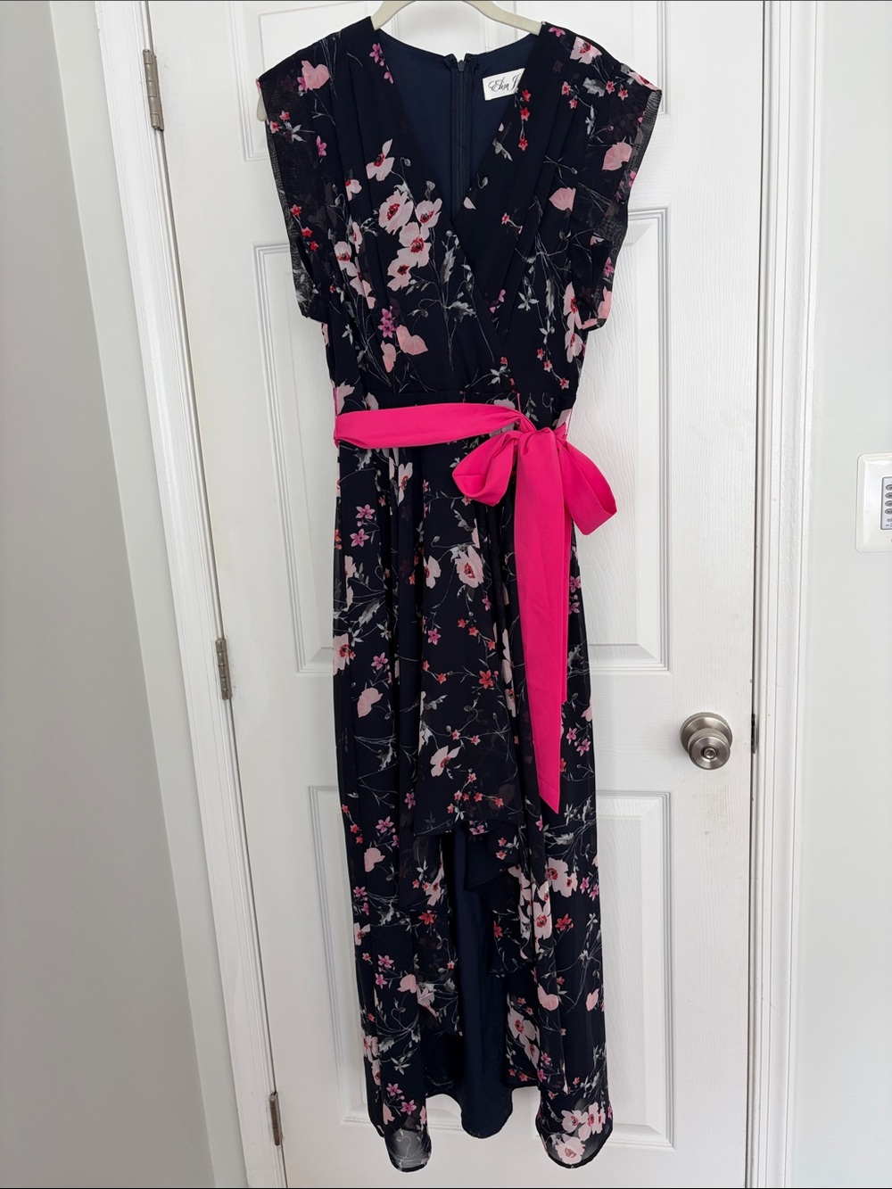 Eliza J Floral Maxi Wrap Dress with Hot Pink Sash